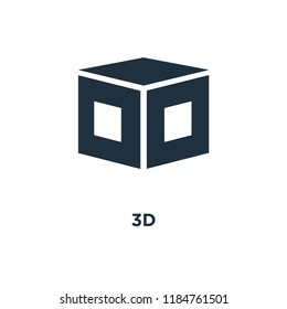 3d icon. Black filled vector illustration. 3d symbol on white background. Can be used in web and mobile.
