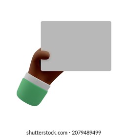 3D-Symbol schwarz gehäufte Hand, die eine Karte oder eine Tablettengeste hält. Vektorgrafik-Clipkunst - Realistische Illustration für soziale Medien
