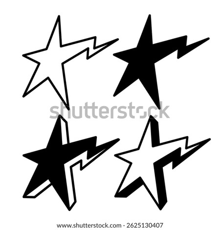 3D icon black star outline vector illustration. Modern minimalist star icon design in isometric style. 3D stars isolated on white background. 3D stars vektor. 3D stars illustration