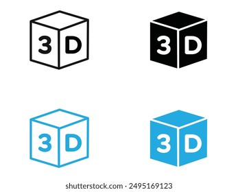 3D icon black and white vector outline sign