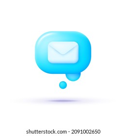 3d icon with blue message for concept design. Dialog, chat speech bubble. Business icon. Talk bubble speech icon. Website symbol illustration. Sms chat. Vector illustration