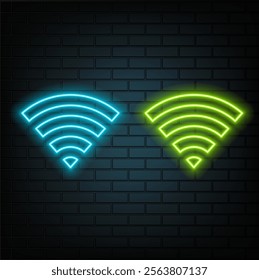 3d icon of blue violet neon signal waves isolated on black background.