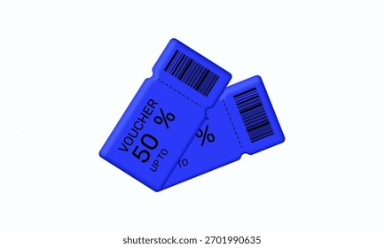 Icono 3D Blue Voucher 50 % hasta el Vector de descuento de venta de Cupones. Icono de Vector Ilustración 3D
