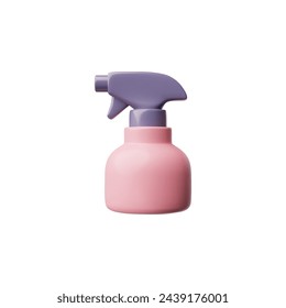 3D icon of a bottle with a barber spray bottle in pastel pink and purple tones. An illustration of a spray for salon decoration, a professional hair product. on a white background.