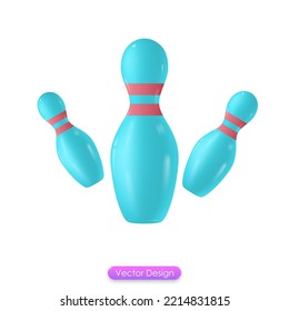 3d icon Bowling pins isolated on white background. 3d Bowling pins for the website browser template concept. 3d Vector illustration.