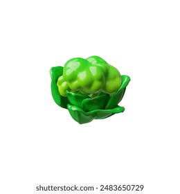 3d icon of broccoli cabbage with inflorescence in leaves, highlighted on a white background. A vector image for branding with vegetarian and healthy dishes.