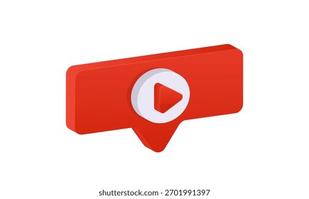 ícone 3d bolha mídia social reproduzir vídeo vermelho design vetor.vetor ilustração 