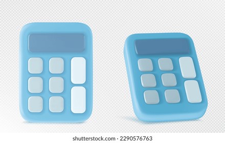 3d icon of calculator for math school education, tax and finance accounting. Office electronic supply with buttons for mathematical calculations, vector cartoon illustration. 3D Illustration