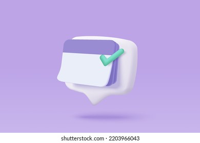 3d icon calendar marked date and time for reminder day in purple background. Calendar 3d icon with todo list for schedule, date on event, holiday planning. 3d alarm icon vector render illustration svg