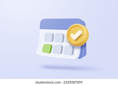 3d icon calendar marked date and time for reminder day. Calendar with todo list for schedule appointment, event day, holiday planning time 3d concept. 3d alarm icon vector render illustration