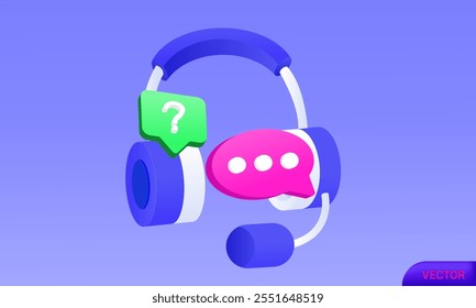 3d icon call center headphones speech bubble new idea realistic design vector message with question mark. Online customer support.vector icon 3d illustration