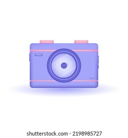 3D icon camera. Photo camera with lens and button. 3d render vector illustration