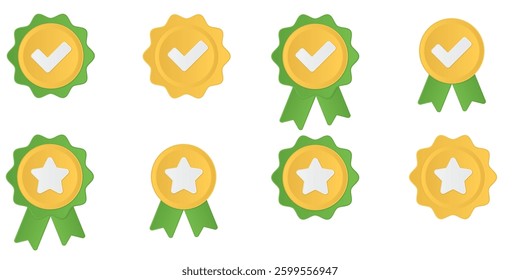 3d icon Certificate Badge vector illustration, yellow badge warranty icon with checklist and ribbon Background isolated