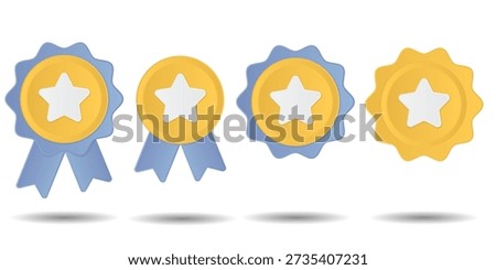 3d icon Certificate Badge vector illustration, yellow badge warranty icon with checklist and ribbon Background isolated