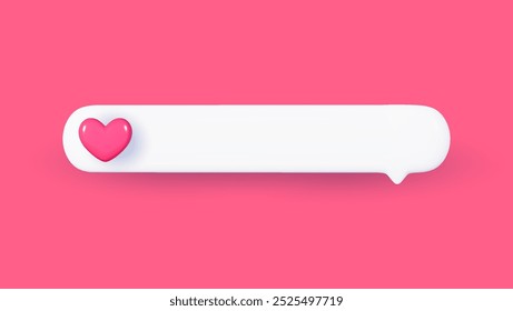 3D icon chat button with pink heart. Perfect for love themed designs. Realistic and isolated on pink background.