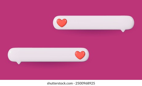 3D icon chat button with red heart. Perfect for love themed designs. Realistic and isolated on red background.