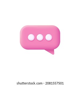 3d icon chat message in pink color on a white background. Concept of talk,dialogue, online support, messenger, discussion. Modern and trendy icon for web design. Vector in 3d style