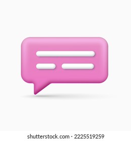 3d icon chat message in pink color on a white background. Chatting box, message box. Modern and trendy icon for web design.Social network communication concept. Vector illustration