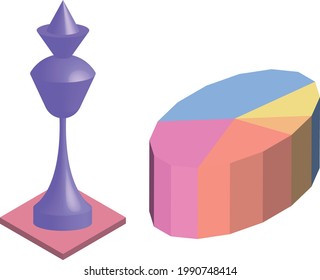 Icono 3d de un rey ajedrez en una celda cuadrada y un diagrama multicolor brillante