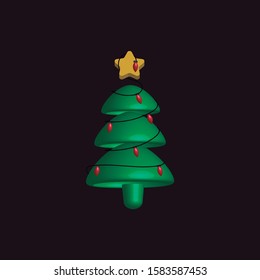 3d icon of a Christmas tree. Nice Christmas design. Card to congratulate. Editable vector.