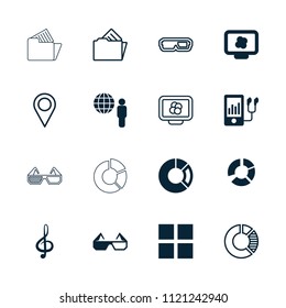 3d icon. collection of 16 3d filled and outline icons such as cube, mp3 player, treble clef, atom on display, globe and man, pie chart. editable 3d icons for web and mobile.
