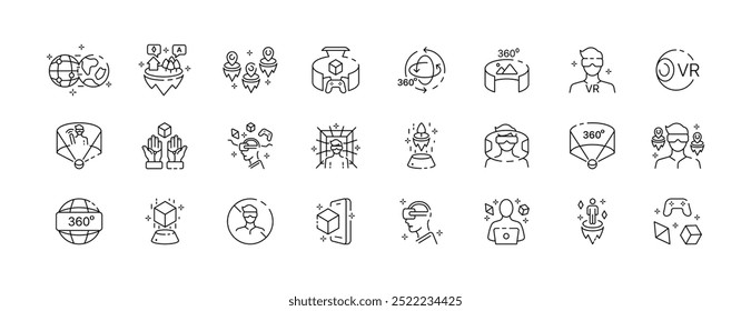 3D icon collection. 360 degrees icons. Linear style. Vector icons
