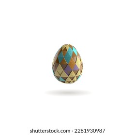 Icono 3D de un colorido huevo de Pascua en el aire sobre un fondo blanco con una sombra. Ilustración del vector