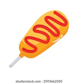 3d icon of corn dog stick with sauce topping