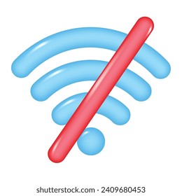 3d icon of crossed out WIFI, isolated on a transparent background. Wireless Internet connection is prohibited. Vector illustration.