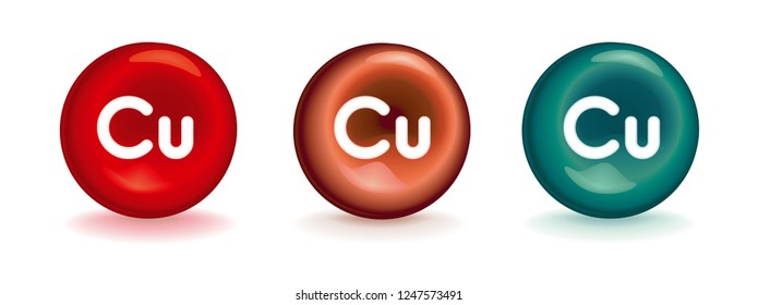 3d Icon Of Cu Copper - Red Erythrocyte Symbol Or Turquoise Or Ocher Metallic Mineral With Cu Cupprum - Hematopoietic Element - Comprehensive Nutrient Or Dietary Supplement