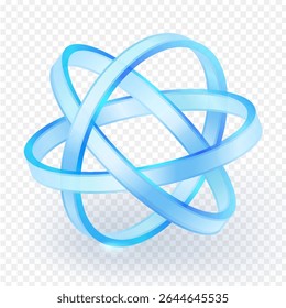3D icon featuring multiple translucent blue atom particle intertwined. The design evokes concepts of connection, technology, and futuristic networks, set against a clean, transparent background.