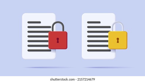 3d icon of file with padlock illustration, encrypted data. Vector illustration