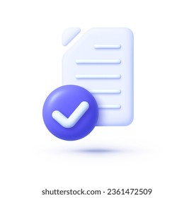 3d icon with files check 3d on white background for paper design. Vector graphic illustration