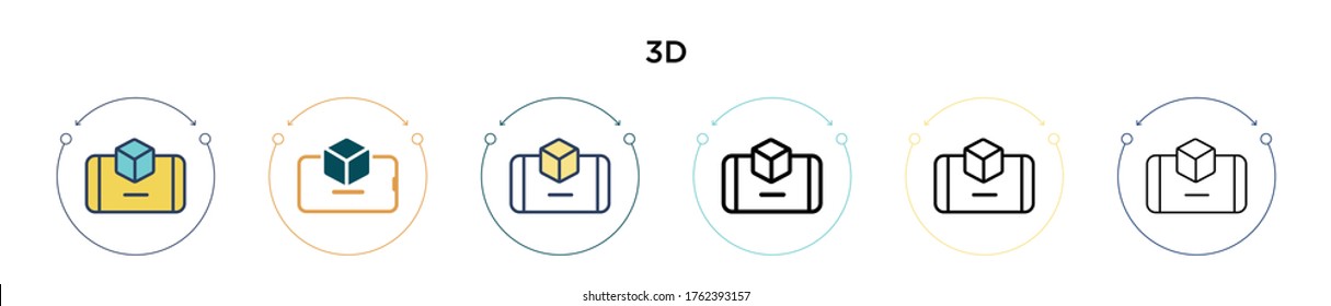 3d icon in filled, thin line, outline and stroke style. Vector illustration of two colored and black 3d vector icons designs can be used for mobile, ui, web