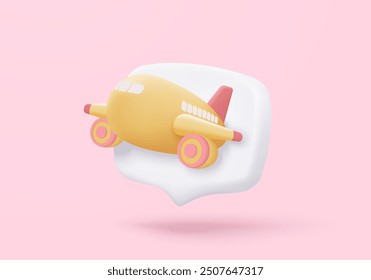 3D icon flight plane travel tourism trip planning world tour. Tourism plane trip planning world tour on summer holiday concept. 3d airplane icon vector render illustration