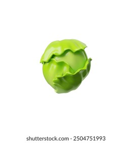 El icono 3D de hojas de lechuga iceberg fresca está aislado sobre un fondo blanco, ideal para platos vegetarianos. Este gráfico de Vector simboliza una dieta saludable.