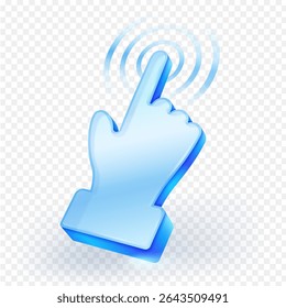 3D icon glowing blue hand cursor with an extended index finger, depicting click or tap action with ripple effects. Ideal for user interface, interaction, technology and digital design projects. - Powered by Shutterstock - Get 15% off with code: PIKWIZARD15