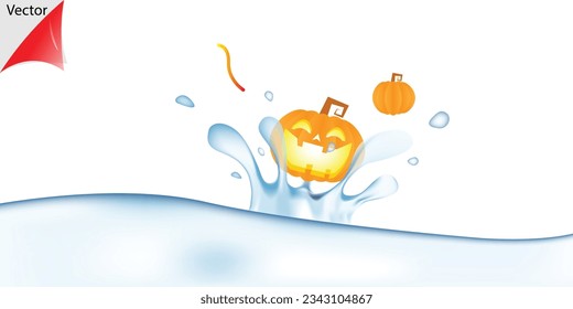 3D icon Glowing pumpkin fell into the water and shattered. vector illustration eps10.