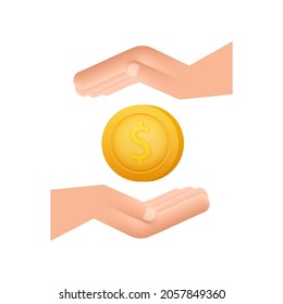 3d icon with gold hand with dollar coin for concept design. Simple vector. Financial icon set. Business concept.