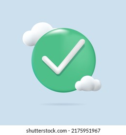 3d Icon Green Checkmark. Tick Checkbox. Circle With Green Check Mark. Vector Check Icon. Checkmark Icon Vector, On White Background. 3d Render Illustration. Checklist, Business, Office And Web Design