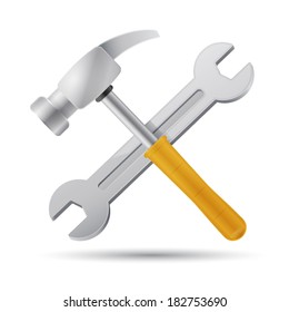 3d icon of hammer and wrench isolated on white vector illustration