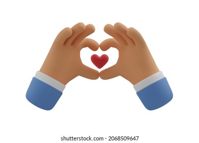 3d Icon, Hands Making Heart Shape Gesture. Vector Cartoon Love Symbol Clip Art. Realistic Valentines Day Illustration For Social Media