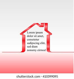 3d icon house made of red ribbon on a light background. Banner, logo or an element for design. vector illustration