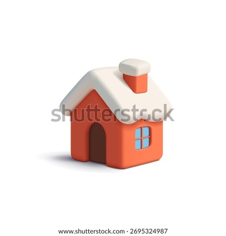 3D icon of a house with snow on the roof. Minimalistic icon on a white background. Vector illustration.