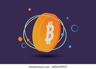3d icon illustration bitcoin cryptocurrency with concept technology style
