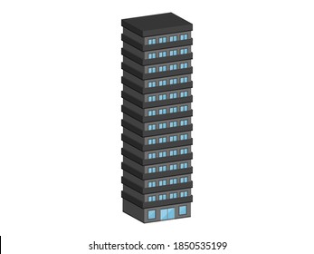 3d icon illustration of a tower apartment.