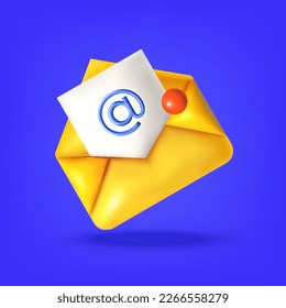 3d icon with an incoming message, mail, letter. On a blue background