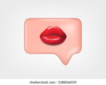 Diálogo De Mensaje De Beso De Icono 3D Con Labios Rojos. Vector EPS10