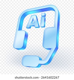 3D icon light glass blue headset with "Ai" text, representing Artificial Intelligence assistance, customer service, or support. Isolated on transparent background. Vector illustration. - Powered by Shutterstock - Get 15% off with code: PIKWIZARD15