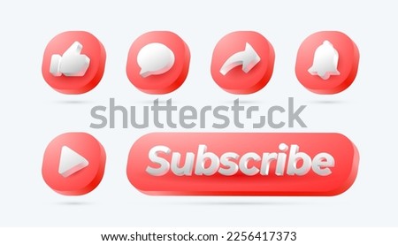 3d icon Like, Comment, Share, notification, and Subscribe Button design